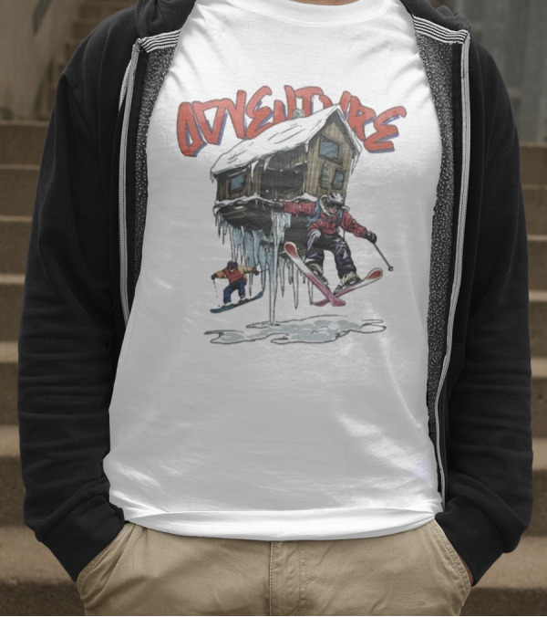 Adventure Jimmy's One Last Run Skiing Cabin Snowboarding T-Shirt