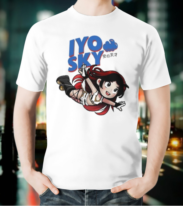 Iyo Sky Anime Character With Red And Black Hair Floating In The Clouds T-Shirt