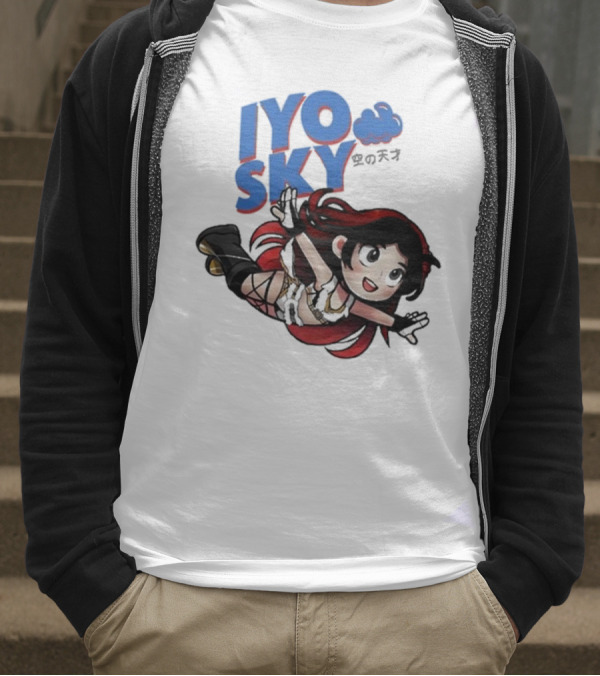 Iyo Sky Anime Character With Red And Black Hair Floating In The Clouds T-Shirt