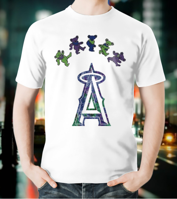 Los Angeles Angels Grateful Dead Night 2025 Dancing Bears And Halo Symbol T-Shirt