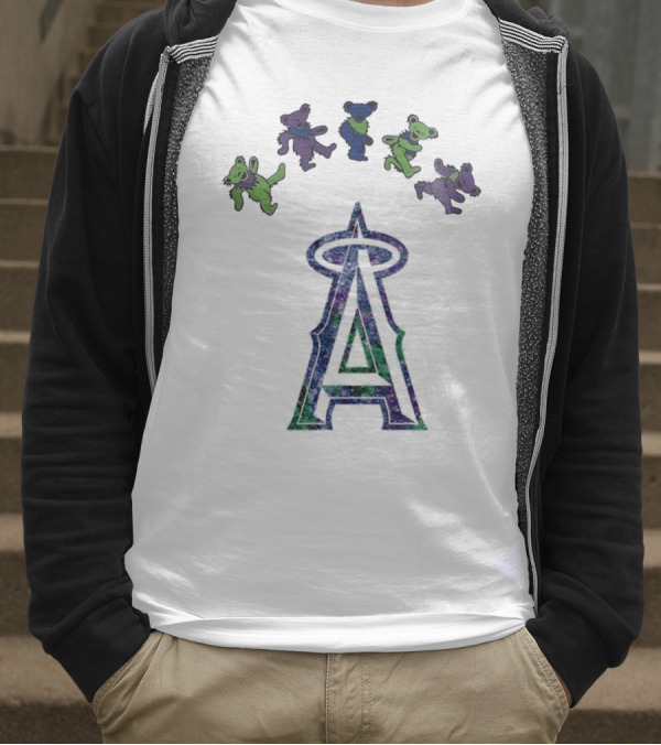 Los Angeles Angels Grateful Dead Night 2025 Dancing Bears And Halo Symbol T-Shirt