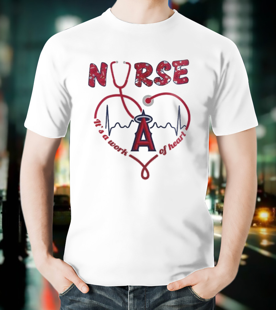 Los Angeles Angels Nurse Heartbeat Stethoscope 2025 Appreciation Night Baseball T-Shirt