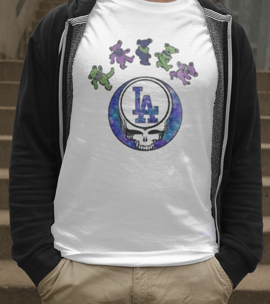 Los Angeles Dodgers 2025 Grateful Dead Skull Bears Night Baseball T-Shirt