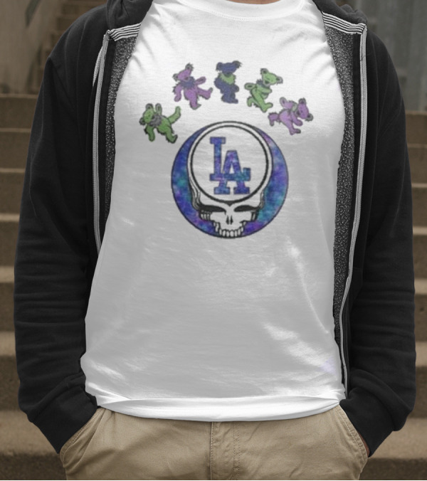 Los Angeles Dodgers 2025 Grateful Dead Skull Bears Night Baseball T-Shirt