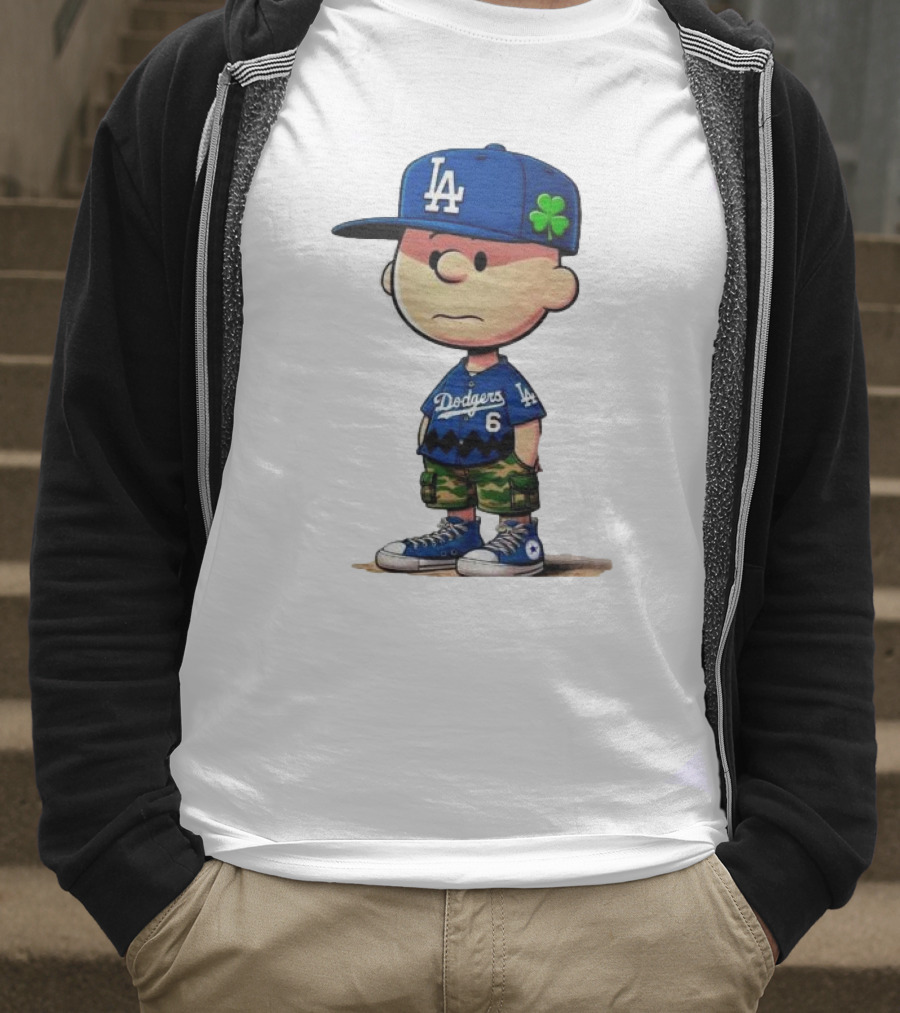 Los Angeles Dodgers Charlie Brown St. Patrick's Day LA Hat Clover Dodgers 6 Jersey T-Shirt