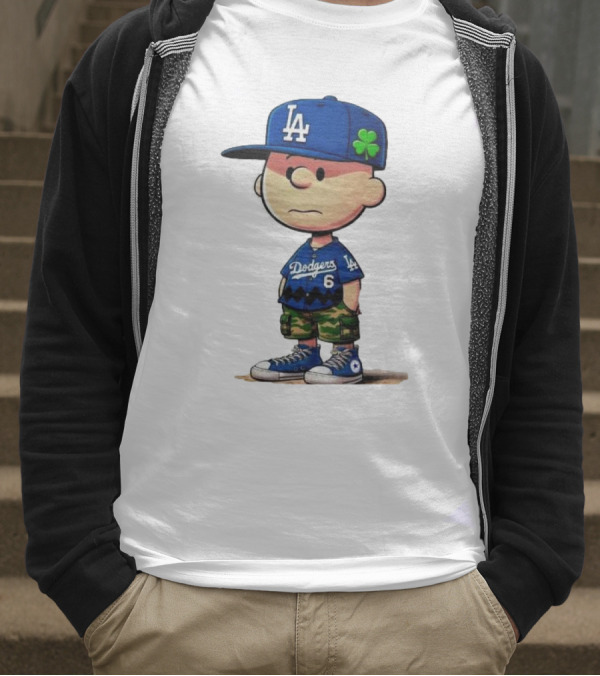 Los Angeles Dodgers Charlie Brown St. Patrick's Day LA Hat Clover Dodgers 6 Jersey T-Shirt