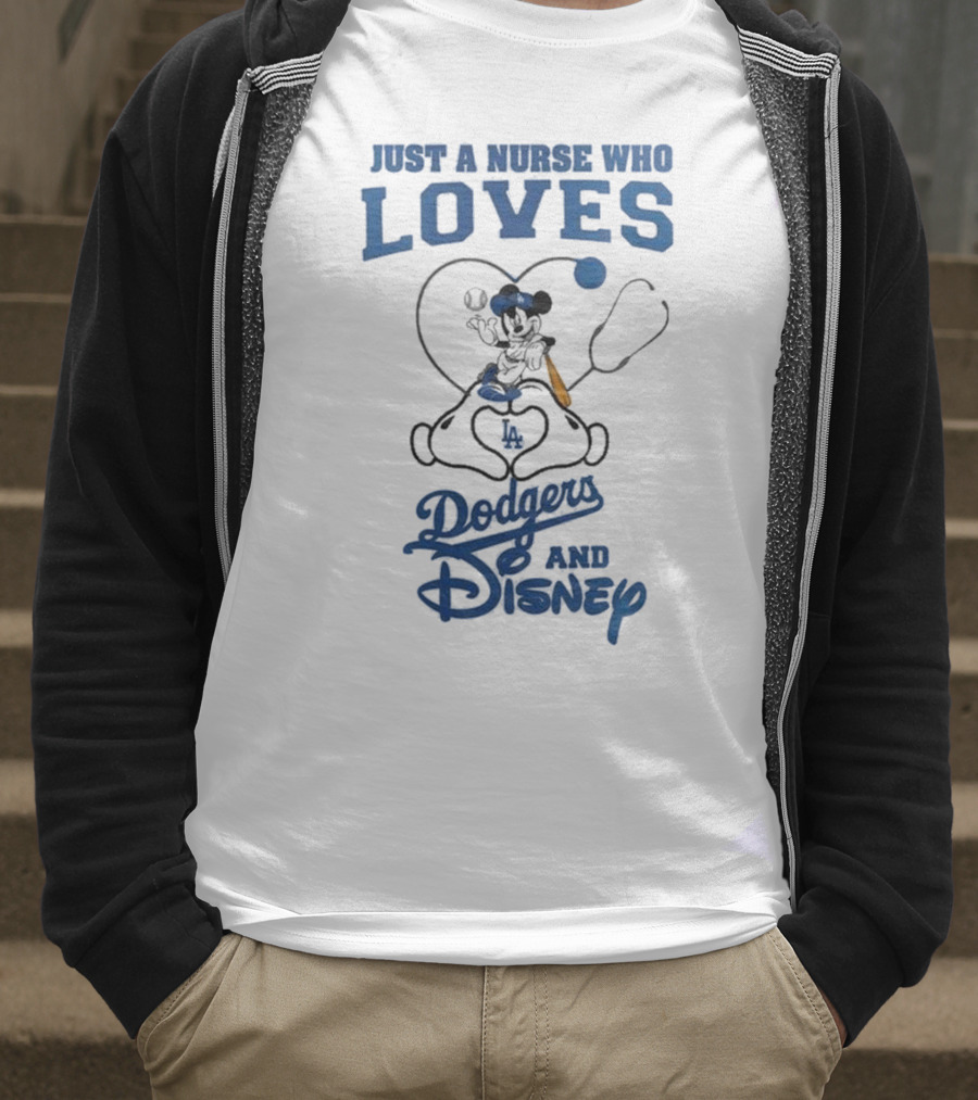 Just A Nurse Who Loves Dodgers And Disney Mickey Mouse Baseball T-Shirt