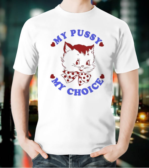 Maison Rapito My Pussy My Choice Cat Drawing And Polka Dot Bow T-Shirt