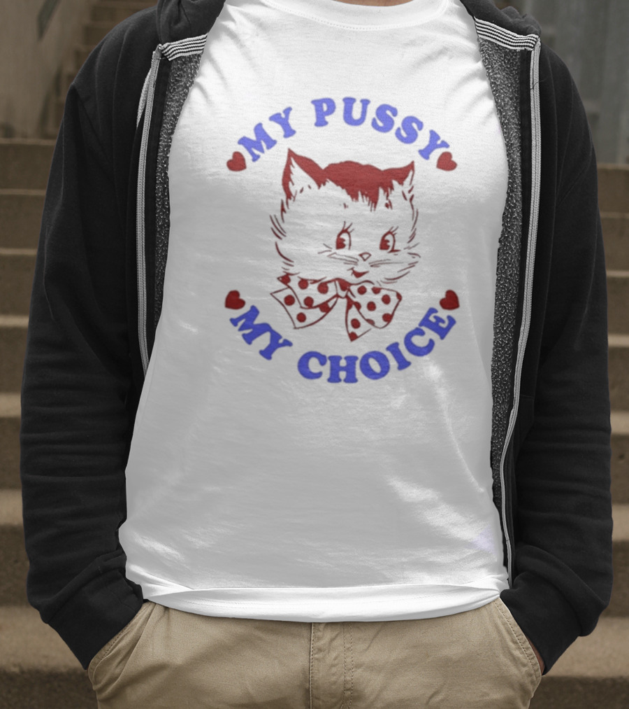 Maison Rapito My Pussy My Choice Cat Drawing And Polka Dot Bow T-Shirt