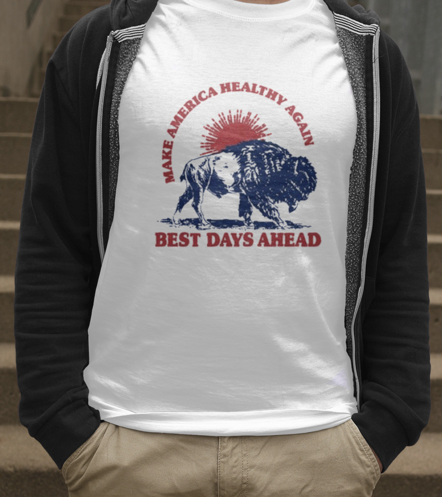 Make America Healthy Again Best Days Ahead Buffalo Bison Sunburst T-Shirt
