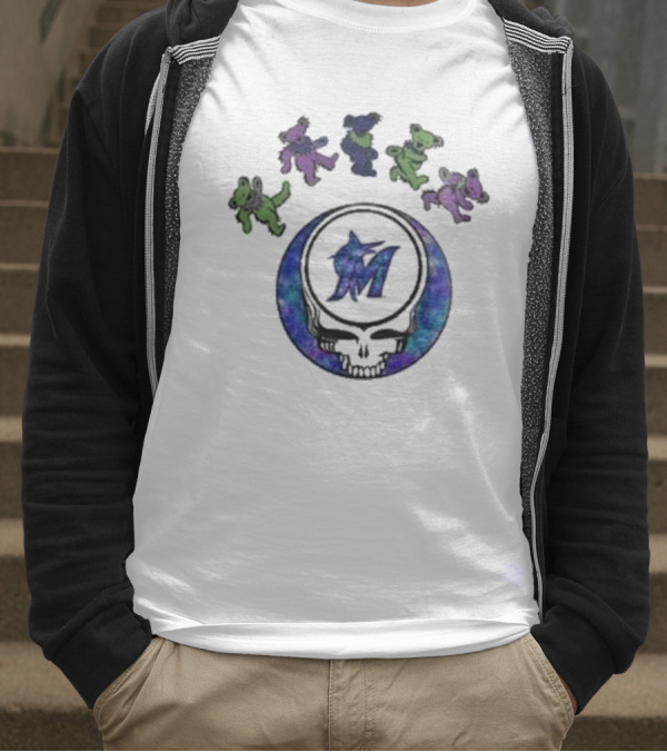 Miami Marlins Grateful Dead Night 2025 Skull Bears T-Shirt