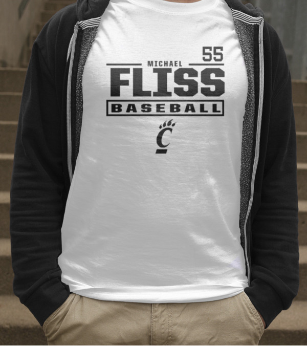 Michael Fliss 55 Cincinnati Bearcats Baseball 2025 Bold Athlete Number Design T-Shirt