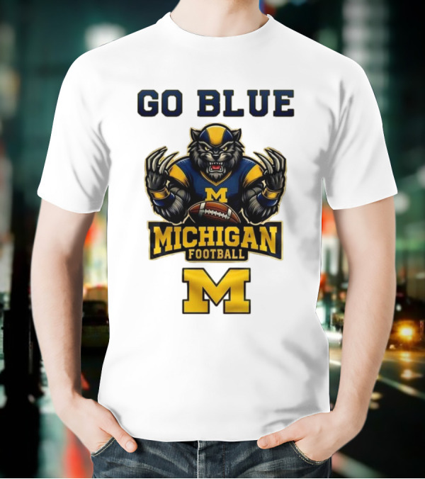 Go Blue Michigan Football Wolverine Mascot M T-Shirt