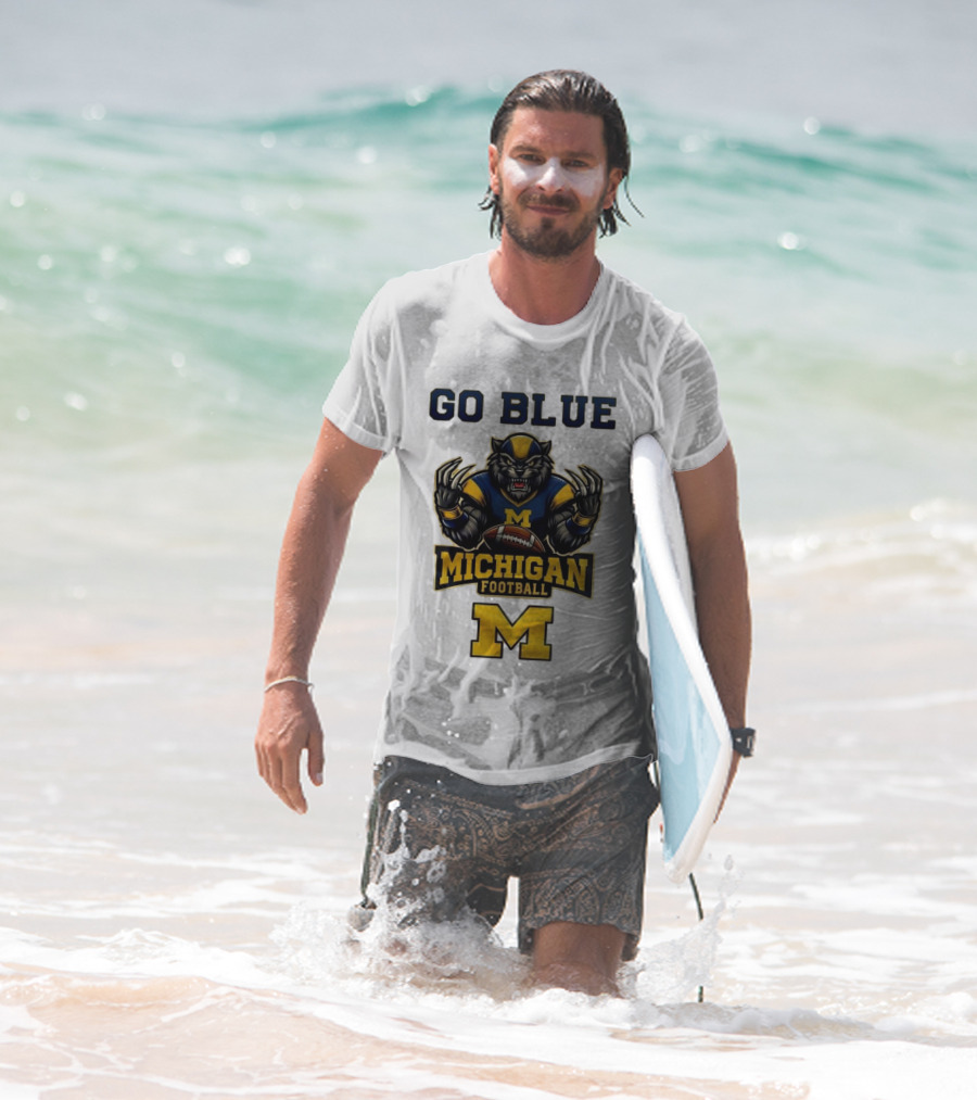 Go Blue Michigan Football Wolverine Mascot M T-Shirt