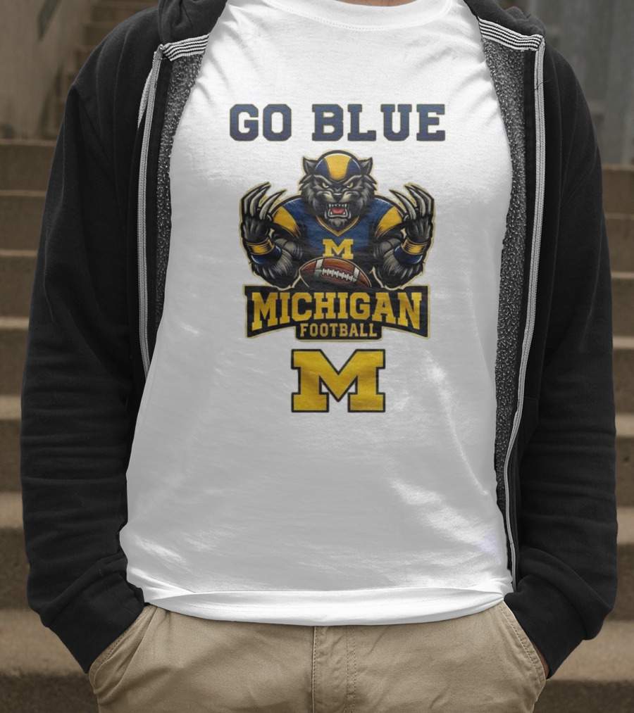 Go Blue Michigan Football Wolverine Mascot M T-Shirt
