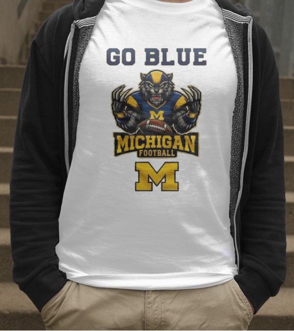 Go Blue Michigan Football Wolverine Mascot M T-Shirt