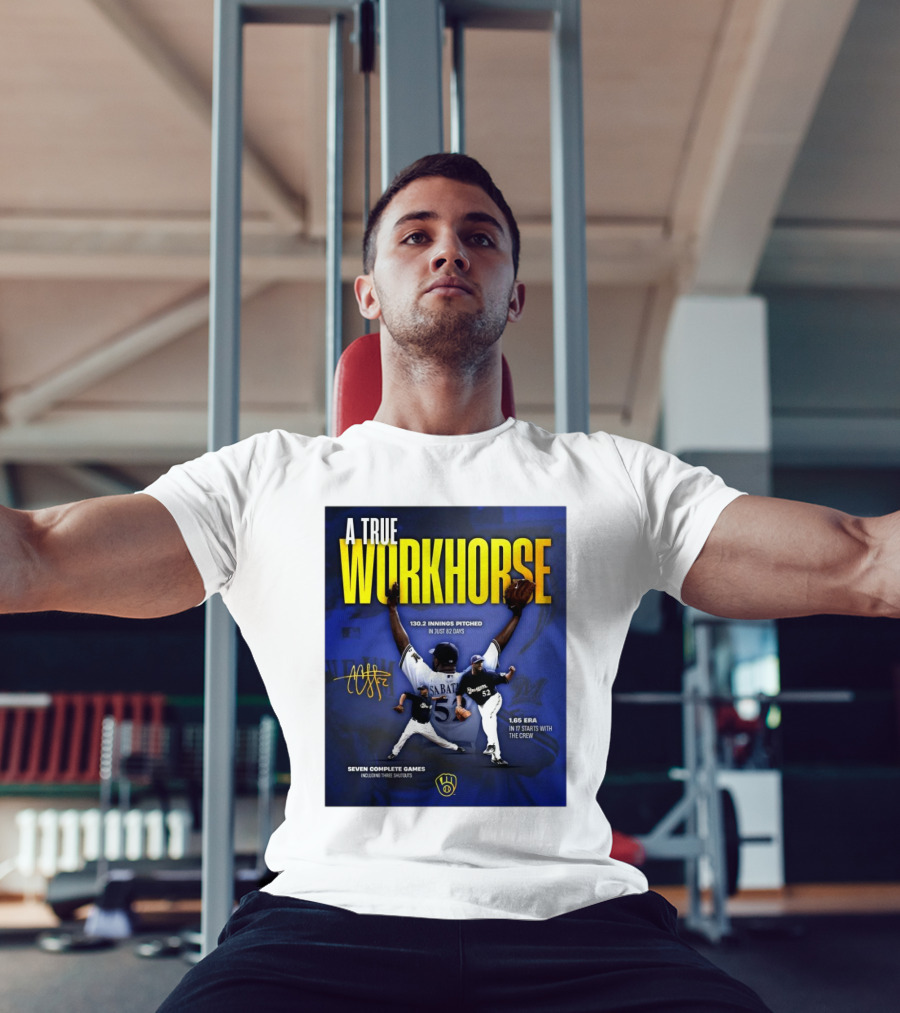 A True Workhorse Milwaukee Brewers CC Sabathia 130.2 Innings 82 Days 1.65 ERA Seven Complete Games Signature T-Shirt