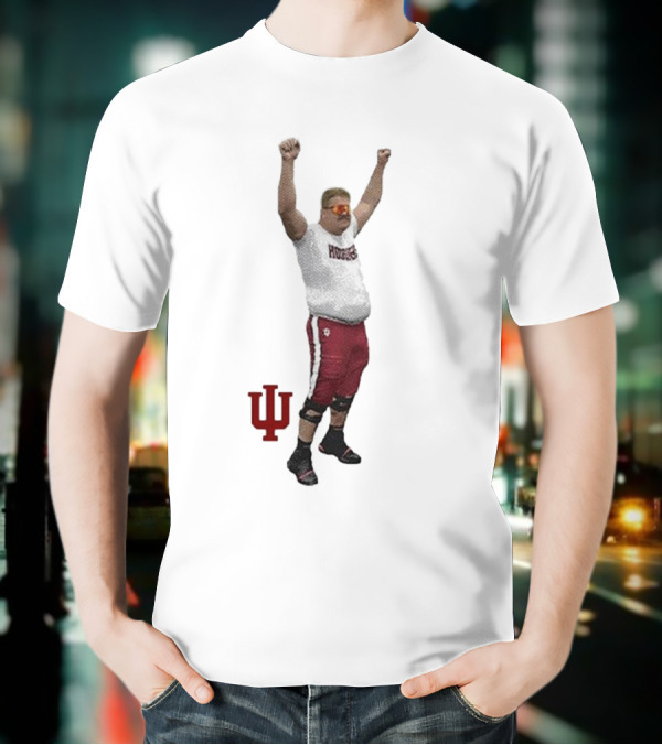 Mike Katic Indiana Hoosiers Football Player Celebration Cartoon IU Logo T-Shirt