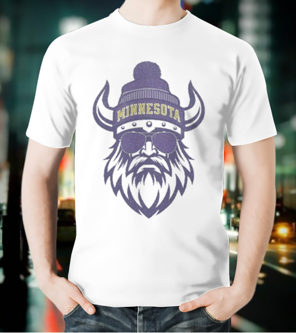 Minnesota Viking Beanie And Sunglasses Football Fan Icon T-Shirt