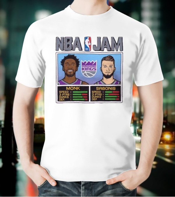 NBA Jam Sacramento Kings Monk Sabonis Stats Graphic T-Shirt