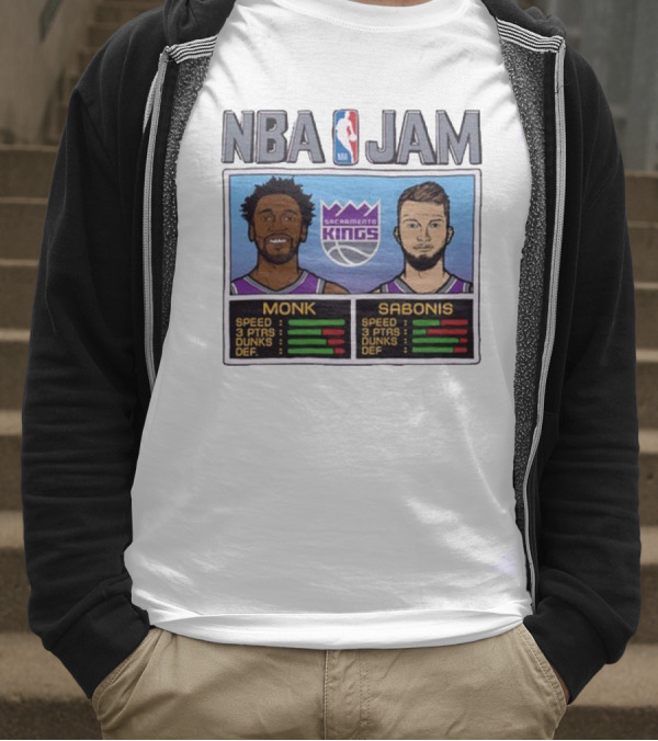NBA Jam Sacramento Kings Monk Sabonis Stats Graphic T-Shirt