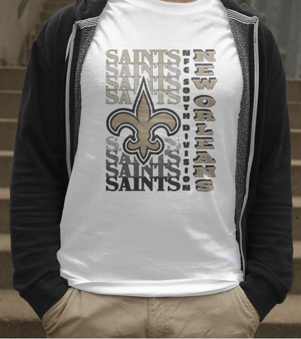 New Orleans Saints NFC South Division Fleur-de-Lis Saints Text Pattern T-Shirt