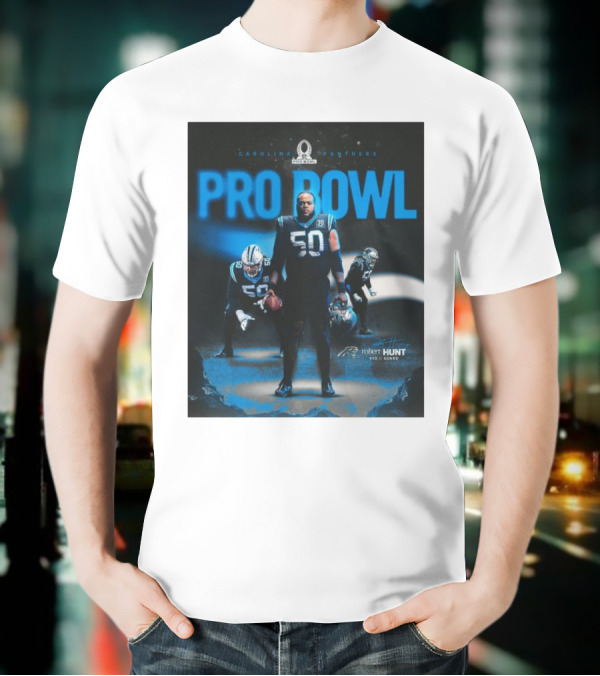 Carolina Panthers Pro Bowl 2025 Robert Hunt 50 Guard Signature NFL T-Shirt