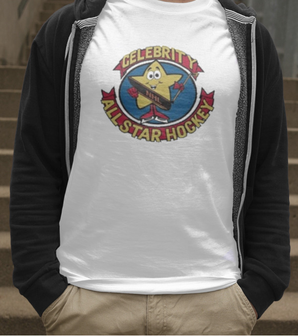 NHL Celebrity All Star Hockey Yellow Star Holding Stick T-Shirt