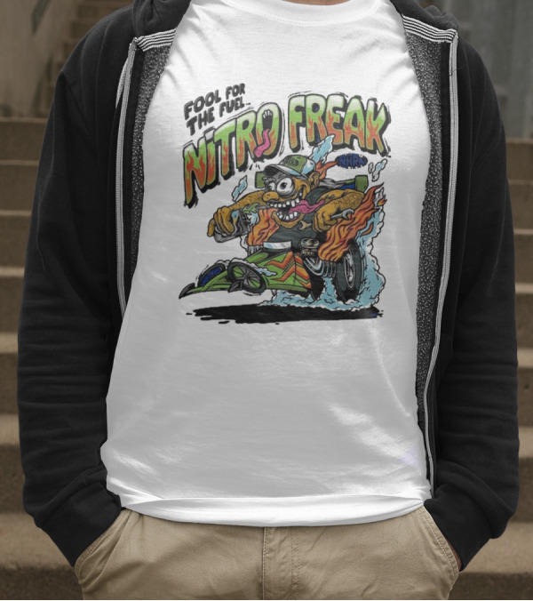 NHRA Nitro Freak Fool For The Fuel Drag Racing Cartoon Character T-Shirt