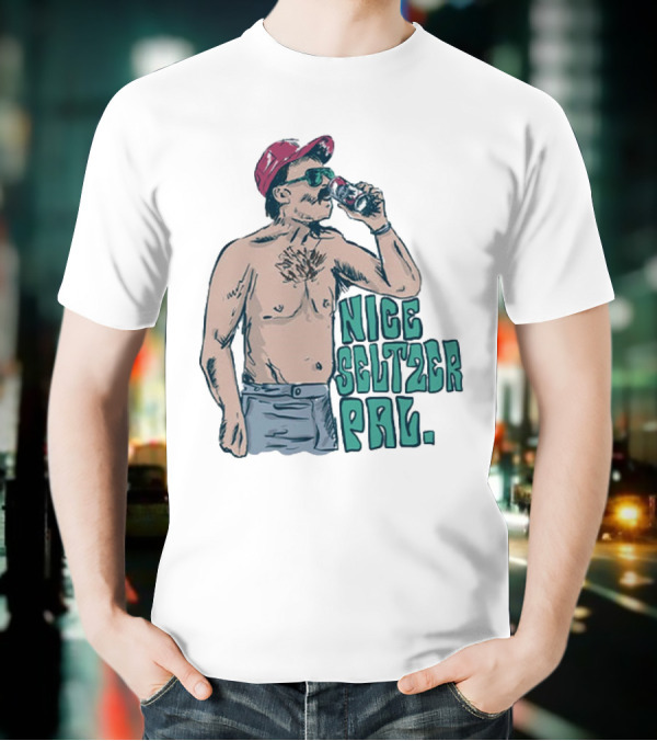 Nice Seltzer Pal 4.0 Cartoon Graphic Of Less Man In Cap And Sunglasses With Drink T-Shirt