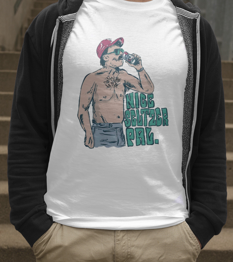 Nice Seltzer Pal 4.0 Cartoon Graphic Of Less Man In Cap And Sunglasses With Drink T-Shirt