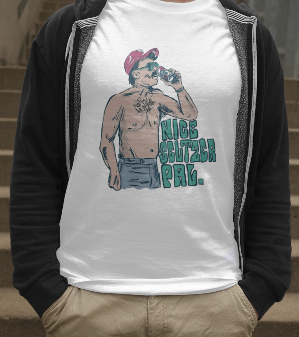 Nice Seltzer Pal 4.0 Cartoon Graphic Of Less Man In Cap And Sunglasses With Drink T-Shirt