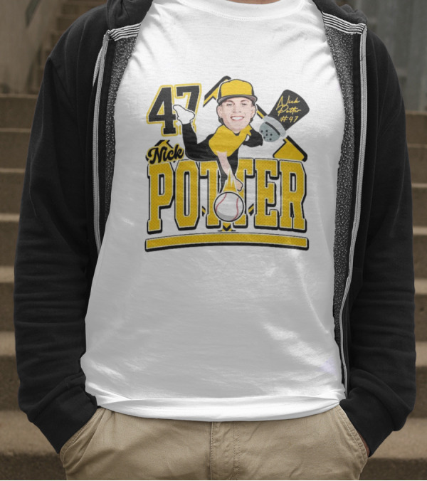 Nick Potter 47 Baseball Illustration With Character In Yellow And Black T-Shirt