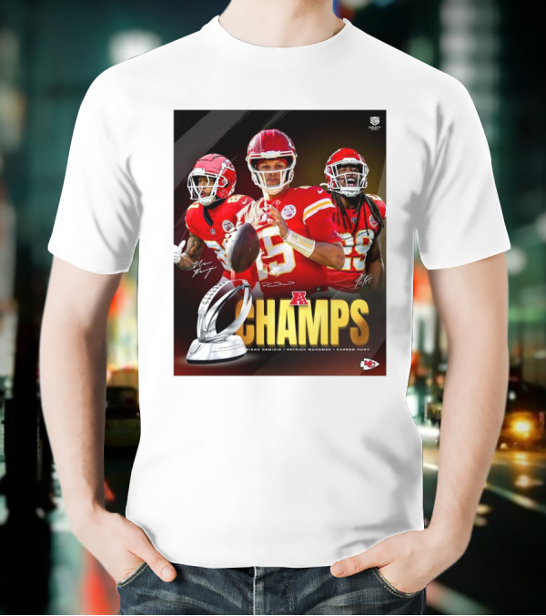 Kansas City Chiefs AFC Champs Nikko Remigio Patrick Mahomes II Kareem Hunt Signatures T-Shirt