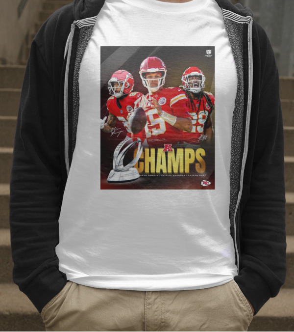 Kansas City Chiefs AFC Champs Nikko Remigio Patrick Mahomes II Kareem Hunt Signatures T-Shirt
