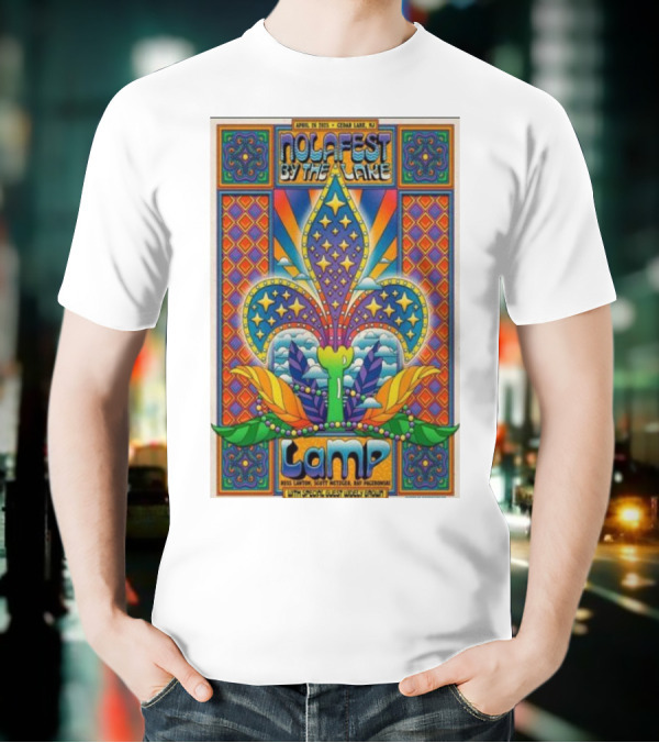 Nolafest By The Lake Lamp Cedar Lake NJ April 26 2025 Fleming Fleur-de-Lis Psychedelic Art Style T-Shirt
