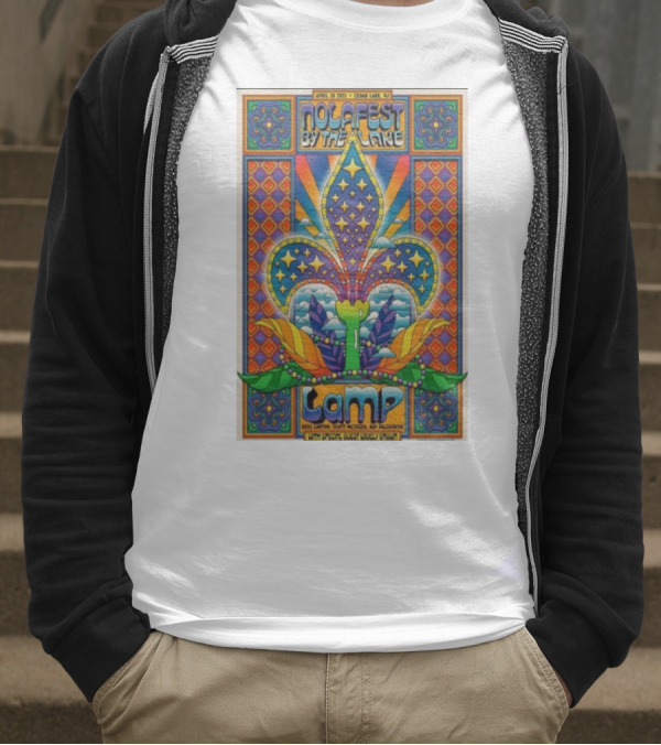 Nolafest By The Lake Lamp Cedar Lake NJ April 26 2025 Fleming Fleur-de-Lis Psychedelic Art Style T-Shirt