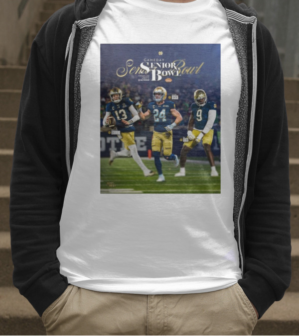 Gameday Senior Bowl February 2025 Notre Dame Fighting Irish Riley Leonard Jack Kiser RJ Oben T-Shirt