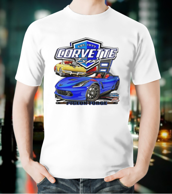 Corvette Expo Pigeon Forge 1977 Blue And Yellow Cars Cruise The Smokies T-Shirt