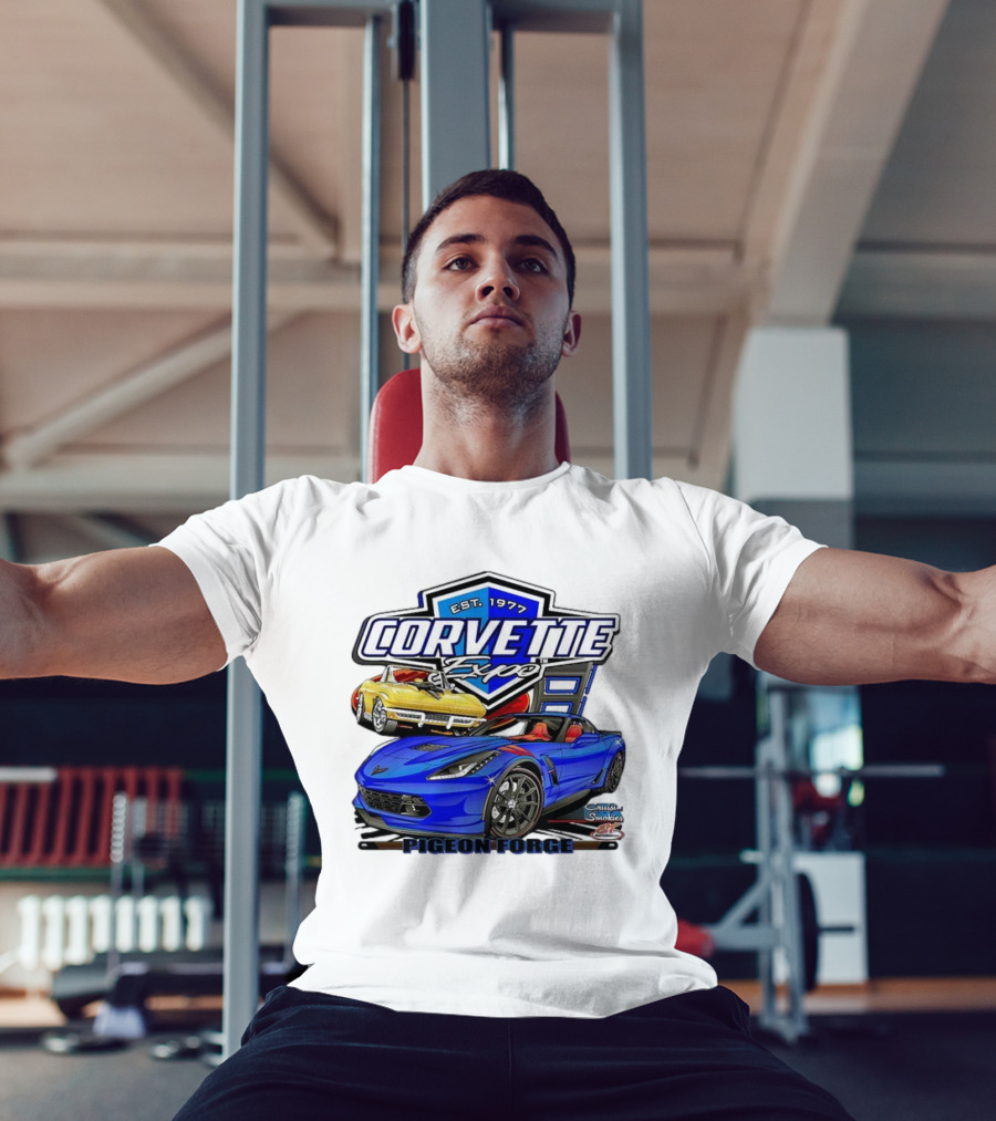 Corvette Expo Pigeon Forge 1977 Blue And Yellow Cars Cruise The Smokies T-Shirt