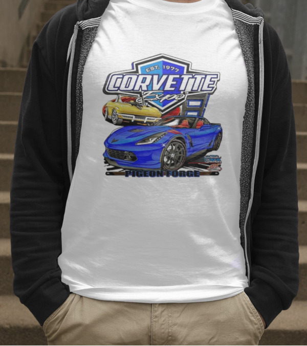 Corvette Expo Pigeon Forge 1977 Blue And Yellow Cars Cruise The Smokies T-Shirt