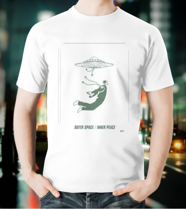 Outer Space Inner Peace UFO Meditation Floating Human T-Shirt