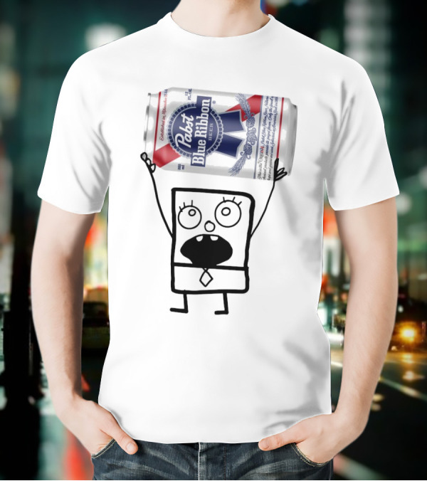 Pabst Blue Ribbon Doodlebob SpongeBob SquarePants Canned Beer Character T-Shirt
