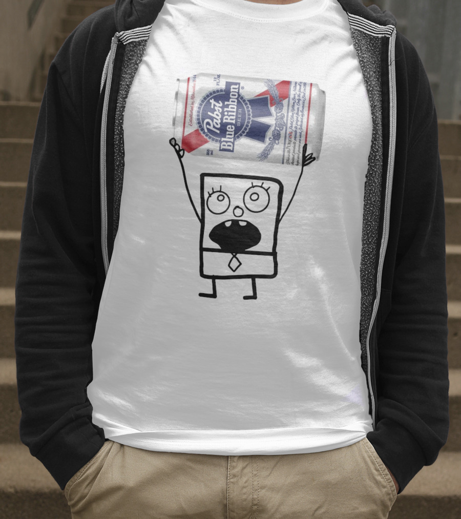Pabst Blue Ribbon Doodlebob SpongeBob SquarePants Canned Beer Character T-Shirt