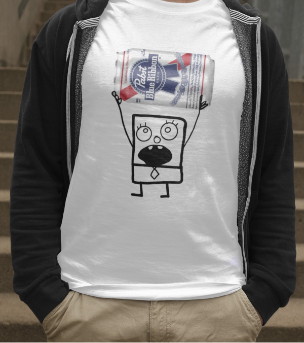 Pabst Blue Ribbon Doodlebob SpongeBob SquarePants Canned Beer Character T-Shirt