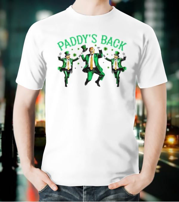 Paddy's Back St Patrick's Day Dancing Figures In Green Suit And Top Hat T-Shirt