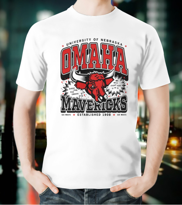 Omaha Mavericks Max Collegiate Bull Symbol With Stars T-Shirt