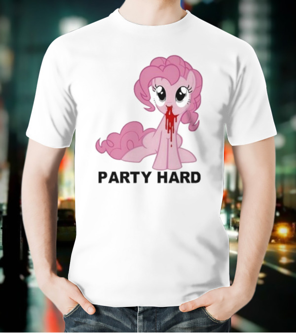 Party Hard Pony Creepy Pink Character Emo Aesthetic T-Shirt