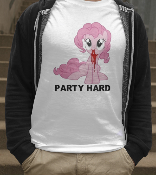 Party Hard Pony Creepy Pink Character Emo Aesthetic T-Shirt