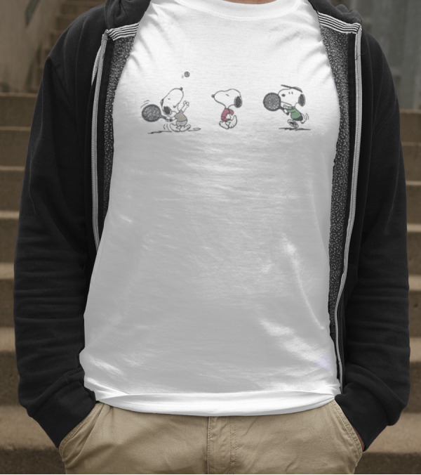 Peanuts Snoopy Tennis Trio Playing Vintage Style T-Shirt